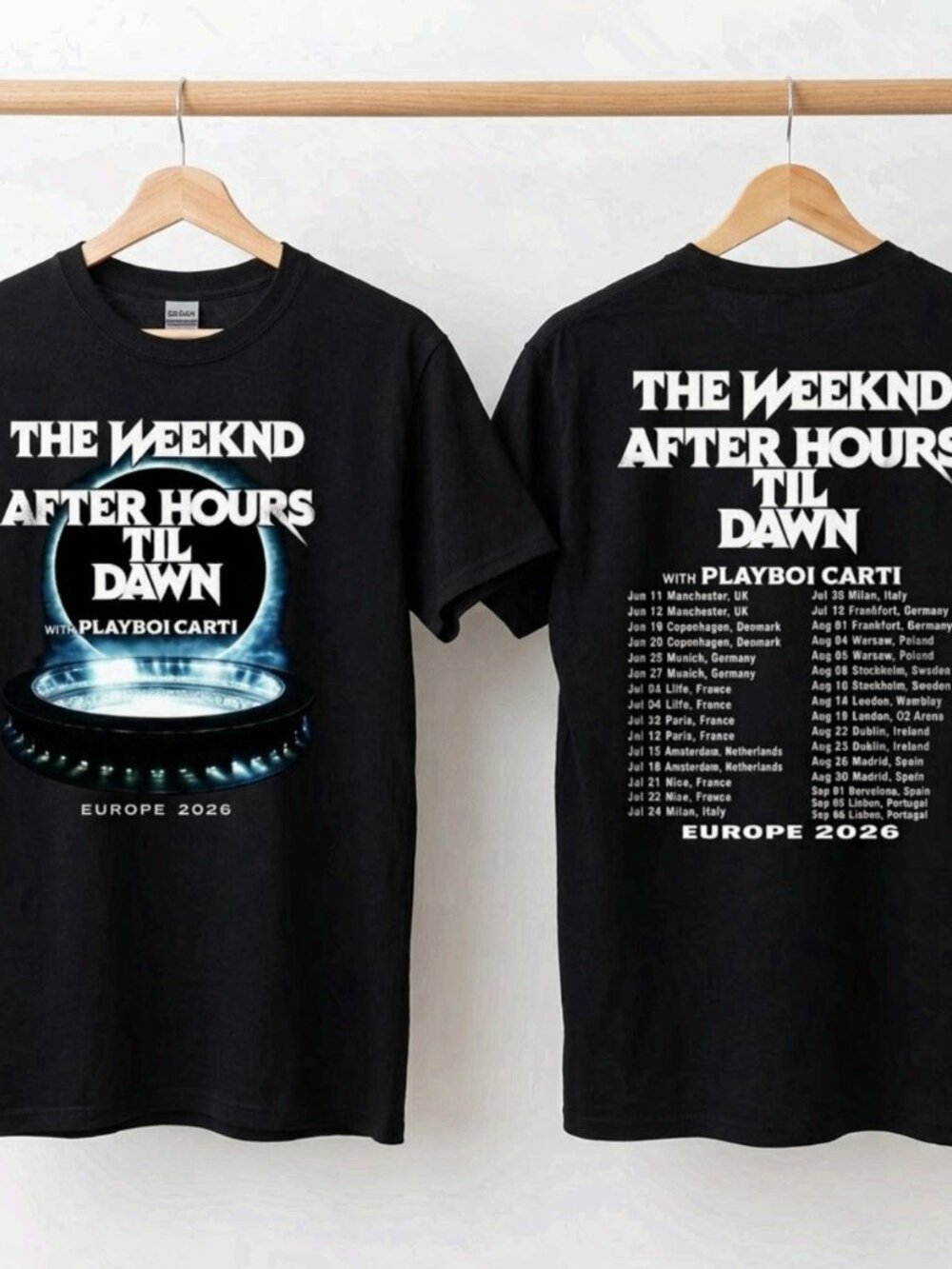 The Weeknd After Hours Til Dawn Europe 2026 Double Sided Concert T-Shirt Reprint